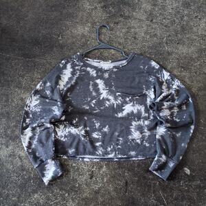 Vintage Olivia Rae Crop Sweatshirt Womens M Gray Tie Dye Long Sleeve Pocket Tee